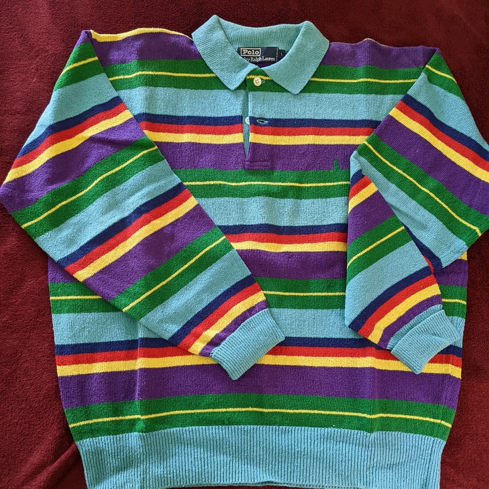 Vintage Polo Ralph Lauren Colorful Striped Pullover Polo Collar Sweater